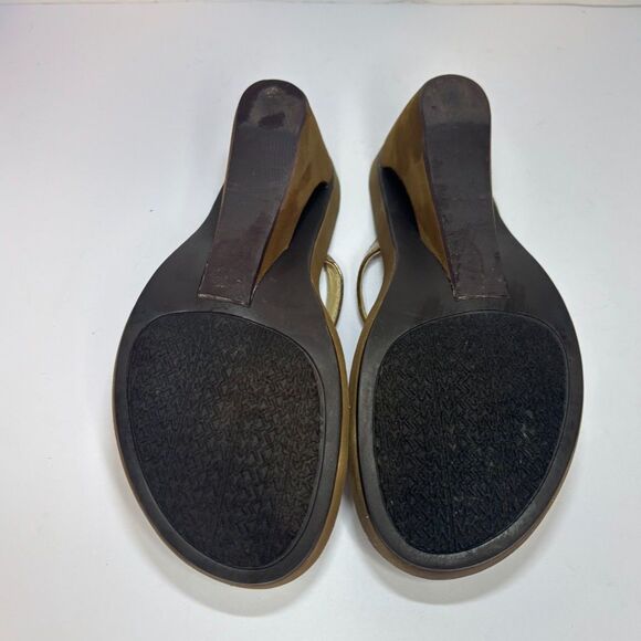 Michael Kors Gold Brown T Strap Sandals Chain Detail Womens - Picture 4 of 5